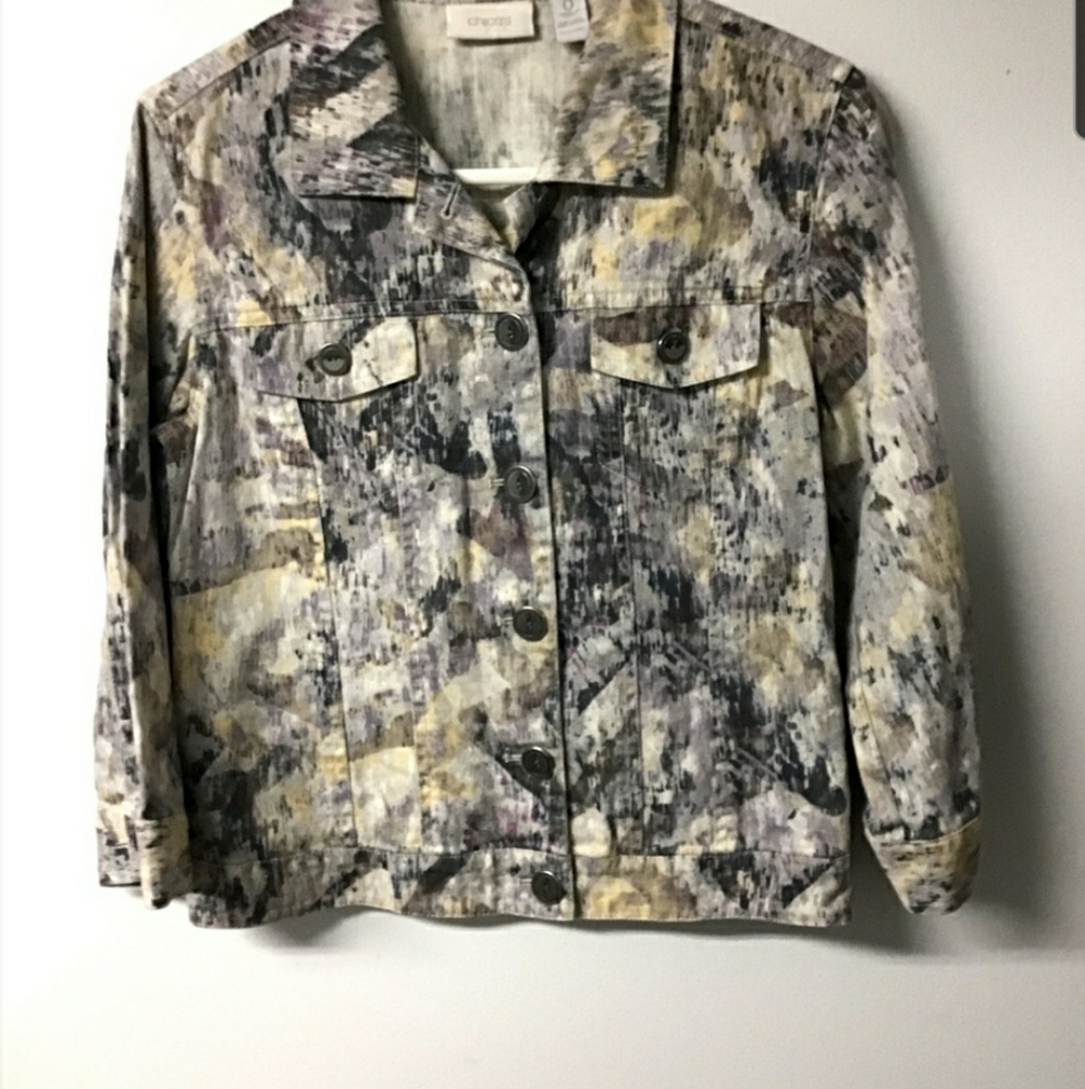 Chico’s Watercolor Print Denim Jacket